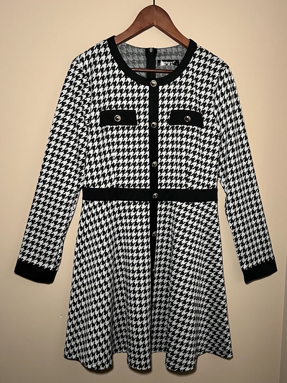 Allegra K Black and White Houndstooth Jacket-Style Dress